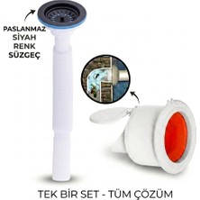 LPD Siyah Çöpmak Körüklü Büyük Kafalı Tırnaklı Mutfak Evye Lavabo Gider Si̇fonu (Üstü Paslanmaz Altı Plastik) + Çekvalfli Conta Kötü Koku Böcek Kirli Su Önleyici Lavabo Gider Aparatı