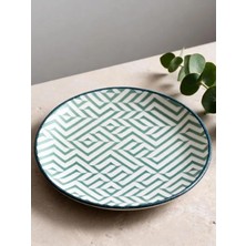 Chevron Olive Gourmet 25 cm 12 Adet Porselen Düz Tabak Beyaz-Mavi