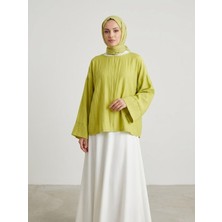 Miostil Geniş Takma Manşet Tunik-Yağ Yeşili