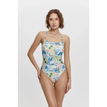 D Lingerie Imprimé Tropical Çapraz Askılı Mayo- DM12007