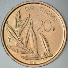 Banknoting Belçika 20 Frank 1981 Belgıque. Kral Baudouın.