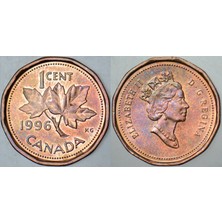 Banknoting Kanada 1 Cent 1996 Kraliçe Iı. Elizabeth 19.05 Mm.