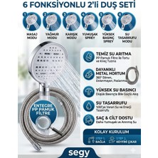 Segy Home 2'li Set 6 Fonksiyonlu Lüks Masajlı Filtreli Duş Başlığı ABS Plastik Yuvarlak Şekil