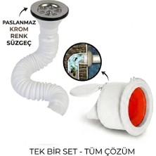 Filo Krom Körüklü Lavabo Gider Si̇fonu (Üstü Paslanmaz Altı Plastik) + Çekvalfli Conta Kötü Koku Böcek Kirli Su Önleyici Lavabo Gider Aparatı