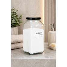 Mafa Home Kare Cam Deterjan Kavanozu 3000 ml Metal Kapaklı Etiket Hediyeli