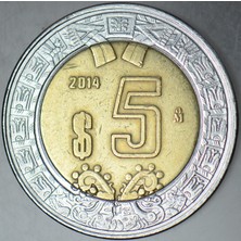 Banknoting Meksika 5 Peso 2014 Kartal ve Yılan Armalı Bimetal.