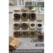 Naturelove Etiketli, Vakumlu Kapaklı ve Kaşıklı 12'li Lüx Baharat Takımı