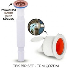 Filo Rose Körüklü Lavabo Gider Si̇fonu (Üstü Paslanmaz Altı Plastik) + Çekvalfli Conta Kötü Koku Böcek Kirli Su Önleyici Lavabo Gider Aparatı