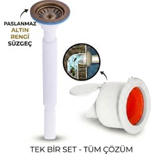 LPD Antik Çöpmak Körüklü Büyük Kafalı Tırnaklı Mutfak Evye Lavabo Gider Si̇fonu (Üstü Paslanmaz Altı Plastik) + Çekvalfli Conta Kötü Koku Böcek Kirli Su Önleyici Lavabo Gider Aparatı