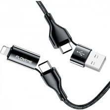 Marsilyan Floveme 4in1 USB To Type C -Type To Type Kablosu+Iphone Başlık USB 1m