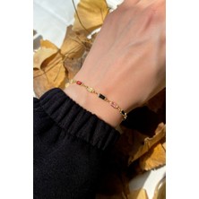 Spossy Silver Jewelry Renkli Dikdörtgen Taşlı Bileklik