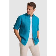 U.S. Polo Assn. Erkek Petrol Keten Uzun Kollu Gömlek 50319065-VR102