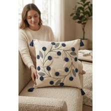 Destiva Home Çiçekli Püsküllü Pamuk Punch Nakışlı Gizli Fermuarlı Dekoratif Kırlent Kılıfı 42X42 cm
