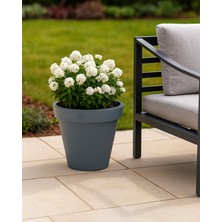 Empressco Gri Plastik Yuvarlak Saksı, Çap 40 Cm, Yükseklik 35 Cm, Sağlam ve Şık