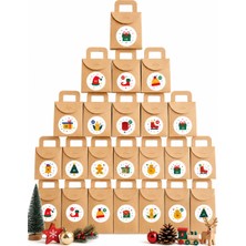 Repro Design Kraft Advent Calendar 24 Adet Boş Hediye Kutusu Seti 10X15X5,5 cm + 24 Adet Numara Etiketi