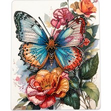 İğne İzi Hı Stone 5d Elmas Taş Işleme Kiti Tablo 21X25 cm Kelebek ve Gül Desenli
