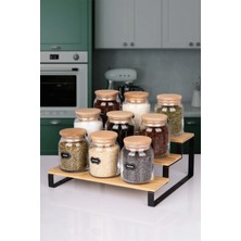 Naturelove 9'lu Standlı Doğal Ahşap Vakumlu Kapaklı Cam Baharatlık 300 ml Etiket Hediyeli