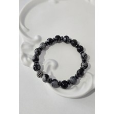 c-bhadu naturel 8 mm Zirkon Taşı, Hematit, Karlı Obsidyen Doğaltaş Bileklik