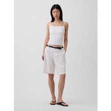 Gap Kadın Beyaz 9" Low Rise Keten Karışımlı Şort