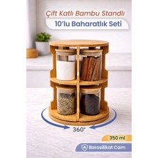Naturelove 360° Dönen Standlı Baharatlık Seti - 6’lı Bambu Kapaklı Borosilikat Cam Kavanoz Baharat Takımı 350ML