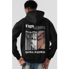 Sevbano Eren Jaeger Attack On Titan Suicidal Blockhead Anime Sırt Baskılı Unisex Oversize Penye Hoodie