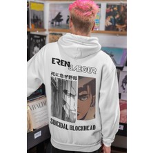Sevbano Eren Jaeger Attack On Titan Suicidal Blockhead Anime Sırt Baskılı Unisex Oversize Penye Hoodie