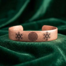 Zib Grips Velvet Copper Metatron Cube + Flower Of Life Saf Bakır El Yapımı Boho Bilezik Spiritüel Hediye Unisex
