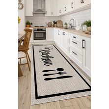 West Home Makinede Yıkanabilir Kaymaz Taban Leke Tutmaz Dijital Bej Mutfak Halısı  ve  Kesme Yolluk