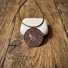 Zib Grips Velvet Copper Bereket Boynuzu ve Rünler Saf Bakır El Yapımı Boho Kolye Spiritüel Hediye Unisex