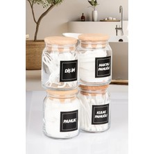 Naturelove 4'lü Ahşap Vakumlu Kapaklı Kulak Pamuğu Makyaj Pamuğu Diş Ipi ve Pamuk Kavanozu 300 ml