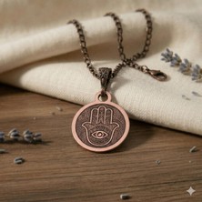 Zib Grips Velvet Copper Hamsa ve Nazar Saf Bakır El Yapımı Boho Kolye Spiritüel Hediye Unisex