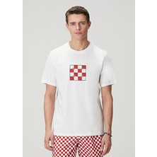 Beyaz Relax Fit Dama Artwork T-Shirt