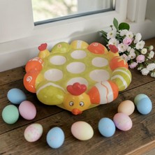 Hureggo Vintage Tavuk Figürlü Renkli Seramik Yumurtalık Sunum Tabağı 21 cm