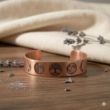 Zib Grips Velvet Copper Hayat Ağacı Ay Evreleri Saf Bakır El Yapımı Boho Bilezik Spiritüel Hediye Unisex