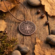 Zib Grips Velvet Copper Hayat Ağacı ve Ay Evreleri Kolye Saf Bakır El Yapımı Boho Kolye Spiritüel Hediye Unisex