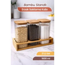 Naturelove 3’lü Bambu Standlı Erzak Saklama Kabı Seti Hava Almaz Bambu Kapaklı Borosilikat Cam Kavanoz 1600 ml