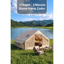 Pikas 12 Kişilik 2 Oda 1 Salon 4 Mevsim Tenteli Şişme Çadır – Su Geçirmez Oxford Kumaş – Bacalı – Sineklikli Şeffaf Pencereli