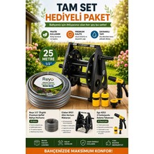 Claber 8921 40M Hortum Makarası + 25M Bahçe Hortumu + 3 Fonksiyonlu Sulama Tabancası, Tam Set