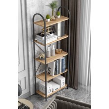 Reyo Falez 5 Geniş Raflı Kitaplık Metal Çerçeveli Modern Raf Çalışma Odası Ofis Salon Kitaplığı Evrak Rafı 180 cm Atlantik Çam
