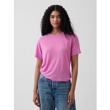 Gap Kadın Pembe Keten Karışımlı Relaxed T-Shirt