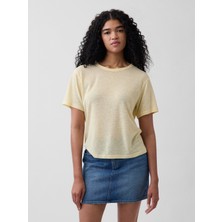 Gap Kadın Sarı Keten Karışımlı Relaxed T-Shirt