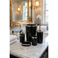 Makri Home 5 Parça Şık ve Kaliteli Akrilik Banyo Seti Siyah & Gümüş Detaylı