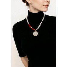 Mira Handmade Kolye | Barok Inci, Mercan, Antik Kolye Ucu, Altın Kaplama Kolye Ucu, Yarı Değerli Taş