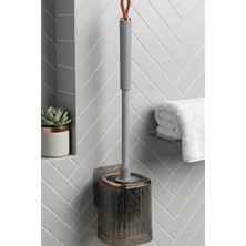Makri Home Duvara Monte Edilebilir Klozet Fırçası ve Fırçalık Seti, Gri Sap, 51 cm