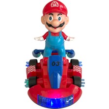 UDATOYS Süper Mario Go Kart Arabası Oyuncak Dönen Işıklı Müzikli Maryo ve Arabası 22 cm