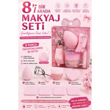 Makri Home 8 Parça Pembe Makyaj Süngeri, Fırçası ve Kirpik Kıvırıcı Seti