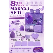 Makri Home 8 Parça Mor Makyaj Süngeri, Fırçası ve Kirpik Kıvırıcı Seti