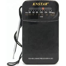 Knstar K-263 Taşınabilir Radyo Siyah Renk AM FM Alıcı Teleskopik Anten ve Kulaklık Girişi