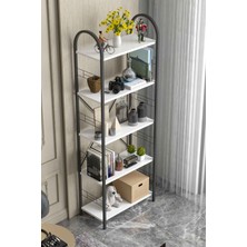 Reyo Falez 5 Geniş Raflı Kitaplık Metal Çerçeveli Modern Raf Çalışma Odası Ofis Salon Kitaplığı Evrak Rafı 180 cm Beyaz