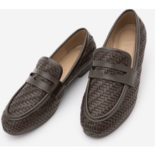 Marjin Kadın Loafer Makosen Örgü Desen Günlük Ayakkabı Karnel Kahve